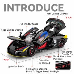 1:24 Senna GTR 720S Miniature Model Alloy Diecast Sports Car Toys Front Wheel Steering Sound Light Pull Back Boys Festival Gifts