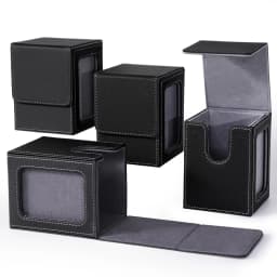 4 Pack Card Deck Box with Display Window, Hold 120+ Single Sleeved Cards, Magnetic Closure PU Leather Card Box for TCG Cards