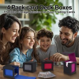4 Pack Card Deck Box with Display Window, Hold 120+ Single Sleeved Cards, Magnetic Closure PU Leather Card Box for TCG Cards
