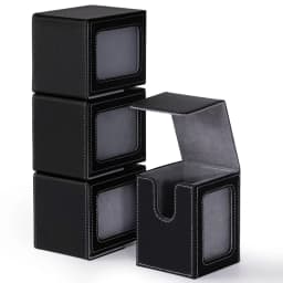 4 Pack Card Deck Box with Display Window, Hold 120+ Single Sleeved Cards, Magnetic Closure PU Leather Card Box for TCG Cards