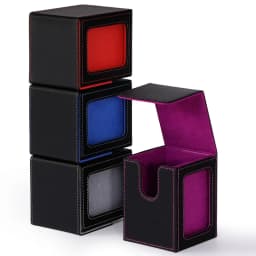4 Pack Card Deck Box with Display Window, Hold 120+ Single Sleeved Cards, Magnetic Closure PU Leather Card Box for TCG Cards
