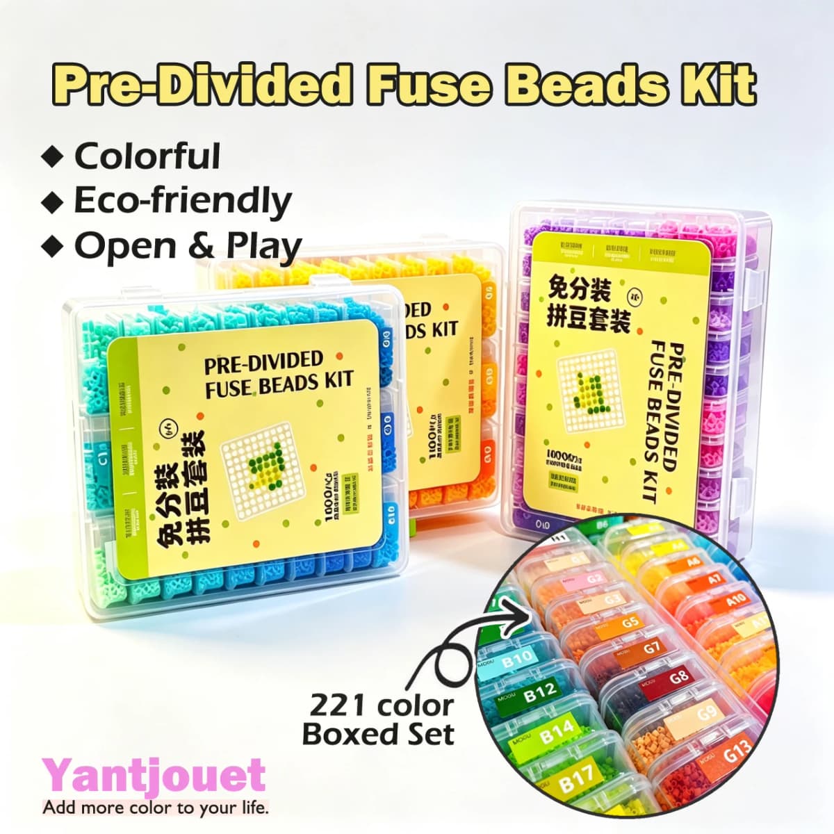 Yantjouet 2.6mm 221 Color Pre-Sorted Fuse Beads DIY Pixel Art Hama Beads Hand-Make Puzzle Game Iron Beads for Creative Toy