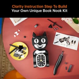 JAKI Classic Black Cat Clock Building Blocks Vintage Cartoon Brick Toy Retro Tail Wagging Desktop Decor Gift