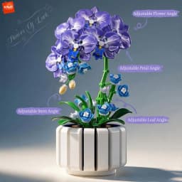 KAVOWORLD 627PCS Purple Butterfly Orchid Building Blocks Simulation Phalaenopsis Flower Pot Bricks Creative Gifts for Family