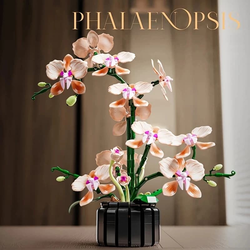 Potted Orchid Flower Building Block Set Artificial Plant Brick Model Elegant Desktop Decoration For Office Living Room Bedroom Wedding Party Romantic Valentine Anniversary Gift For Women Lovers