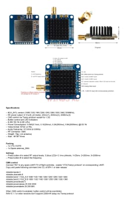Video Transmitter VTX-1G3TE 1.2GHz 1.3GHz 2000mW 2W 9CH with Tramp VTX Control For 7Inch 8Inch FPV RC Long Range Drone Mateksys