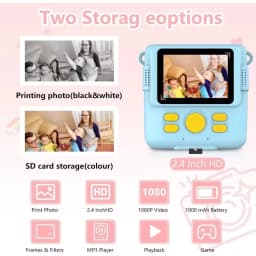 Portable Instant Print Camera for Kids - 1080P HD Video Camera with 3 Rolls Photo Paper and 32GB Card, Perfect Toy for Toddlers