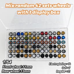 1/64Diecast Model Car Random Wheels and Hub Storage box with Rubber Tire Hobby Modified Parts Wholesale Wheels &Presentation Box