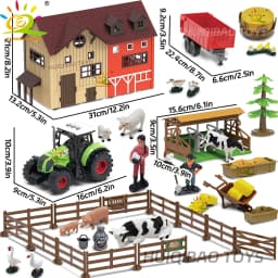 HUIQIBAO Simulation Farm Animals Barn Model Assembly Farmhouse Fence Poultry Cow Craft Play House Toys for Children Holiday Gift