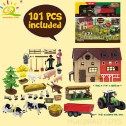 HUIQIBAO Simulation Farm Animals Barn Model Assembly Farmhouse Fence Poultry Cow Craft Play House Toys for Children Holiday Gift