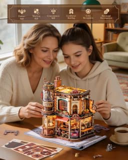 Robotime Dream Coffee Factory 3D Wooden Puzzle Model Kit for Adults Gear-Driven Mechanical DIY Craft with Moving Parts Desk Decor Gift Book Nook EAB02