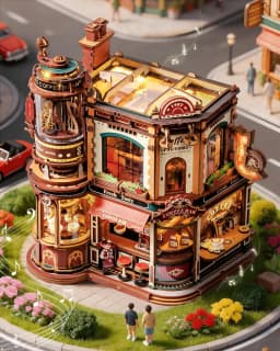 Robotime Dream Coffee Factory 3D Wooden Puzzle Model Kit for Adults Gear-Driven Mechanical DIY Craft with Moving Parts Desk Decor Gift Book Nook EAB02