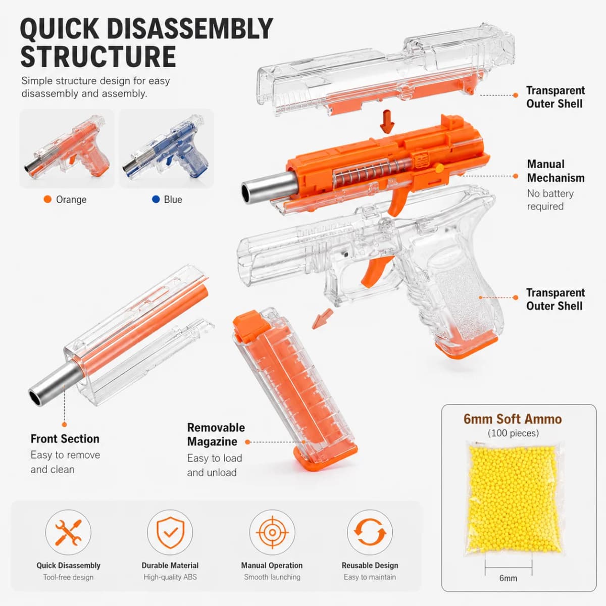 Quick Disassembly Airsoft Display Model Manual Operation Detachable Magazine Hanging Prop Toy