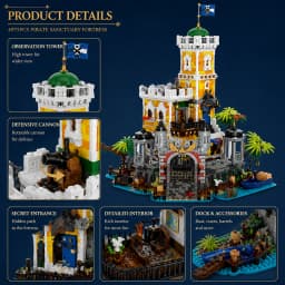 Pirate Harbour Medieval Castle Lighting Building Blocks Retro Street View Modular Assembly Model Bricks Collectible Creative Adult Gift 4975PCS
