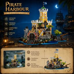 Pirate Harbour Medieval Castle Lighting Building Blocks Retro Street View Modular Assembly Model Bricks Collectible Creative Adult Gift 4975PCS