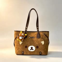 Rilakkuma suede handbag embroidered bear face large capacity shoulder handbag casual shopping bag