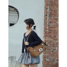 Rilakkuma suede handbag embroidered bear face large capacity shoulder handbag casual shopping bag