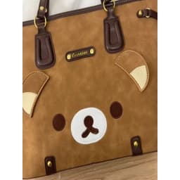 Rilakkuma suede handbag embroidered bear face large capacity shoulder handbag casual shopping bag