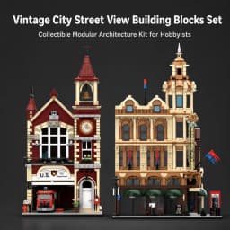 European Vintage Modular Building Blocks Set, City Street‑View Shopping Mall & Fire Station Model, Retro Architecture Bricks Kit