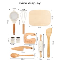 Wooden Kids Safe Knife and Kids Baking Set for Real Cooking,Kids Kitchen Toy Montessori Education Tools Gifts For Boys Girls
