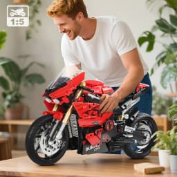 2000PCS Red V4 Motorcycle Building Blocks, 1:5 Scale Large Sports Racing Motorbike Model Kit, Collectible Toys for Teens & Adult