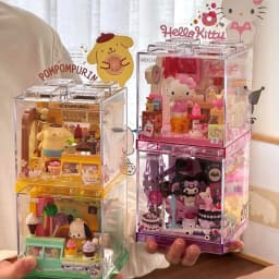 Area-X Anime Sanrio Building Blocks Mini Shop Hello Kitty Kuromi Cinnamoroll Model Decoration Surprise Toys