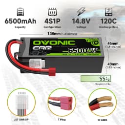 OVONIC 4s Lipo Battery 14.8V 120C 6500mAh with Deans T Plug for RC Car Truck Quadcopter Helicopter Truck Boat Plane (2 Pieces)