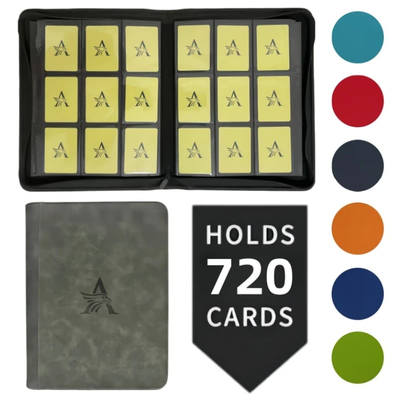 9 Pocket Premium Zip Trading Card Binder, 720 Double Sided Pocket PU Collection Binder, Card Folder for MTG, TCG, Sports Cards