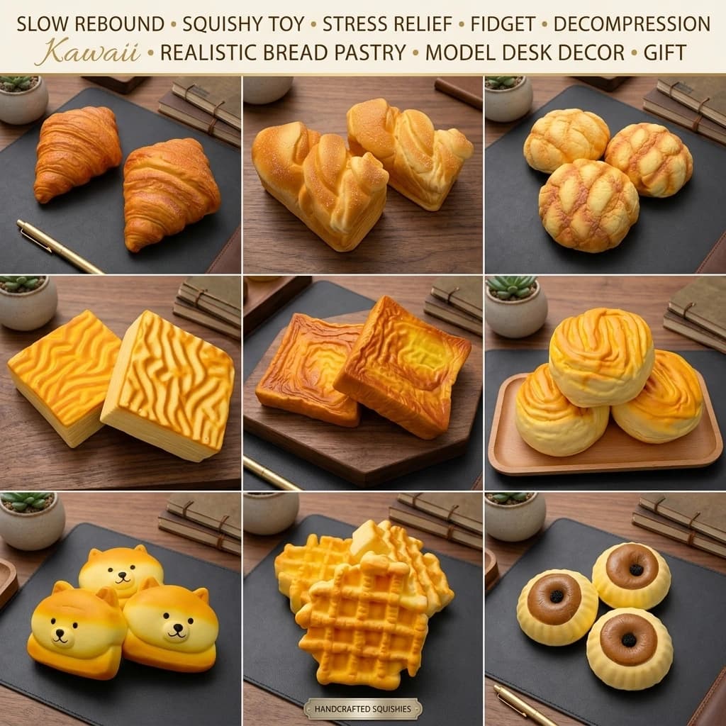 Slow Rebound Squishy Toy Stress Relief Fidget Decompression Kawaii Realistic Bread Pastry Model Desk Decor Gift