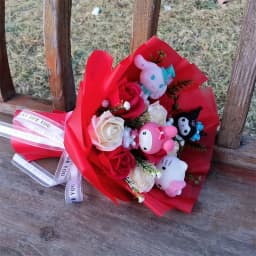 Anime Kuromi My Melody Cinnamoroll Hello Kitty Rose Flower Cartoon Plush Bouquet Valentine's Day Christmas Graduation Gift