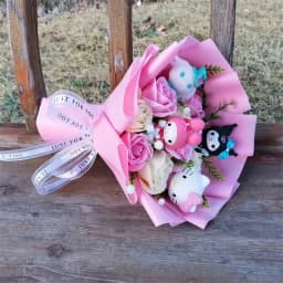 Anime Kuromi My Melody Cinnamoroll Hello Kitty Rose Flower Cartoon Plush Bouquet Valentine's Day Christmas Graduation Gift