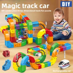 Children DIY Building Blocks Educational Toy Magnetic Rail Car Cube Toys Magical Track Train Construction Kids Christmas Gifts
