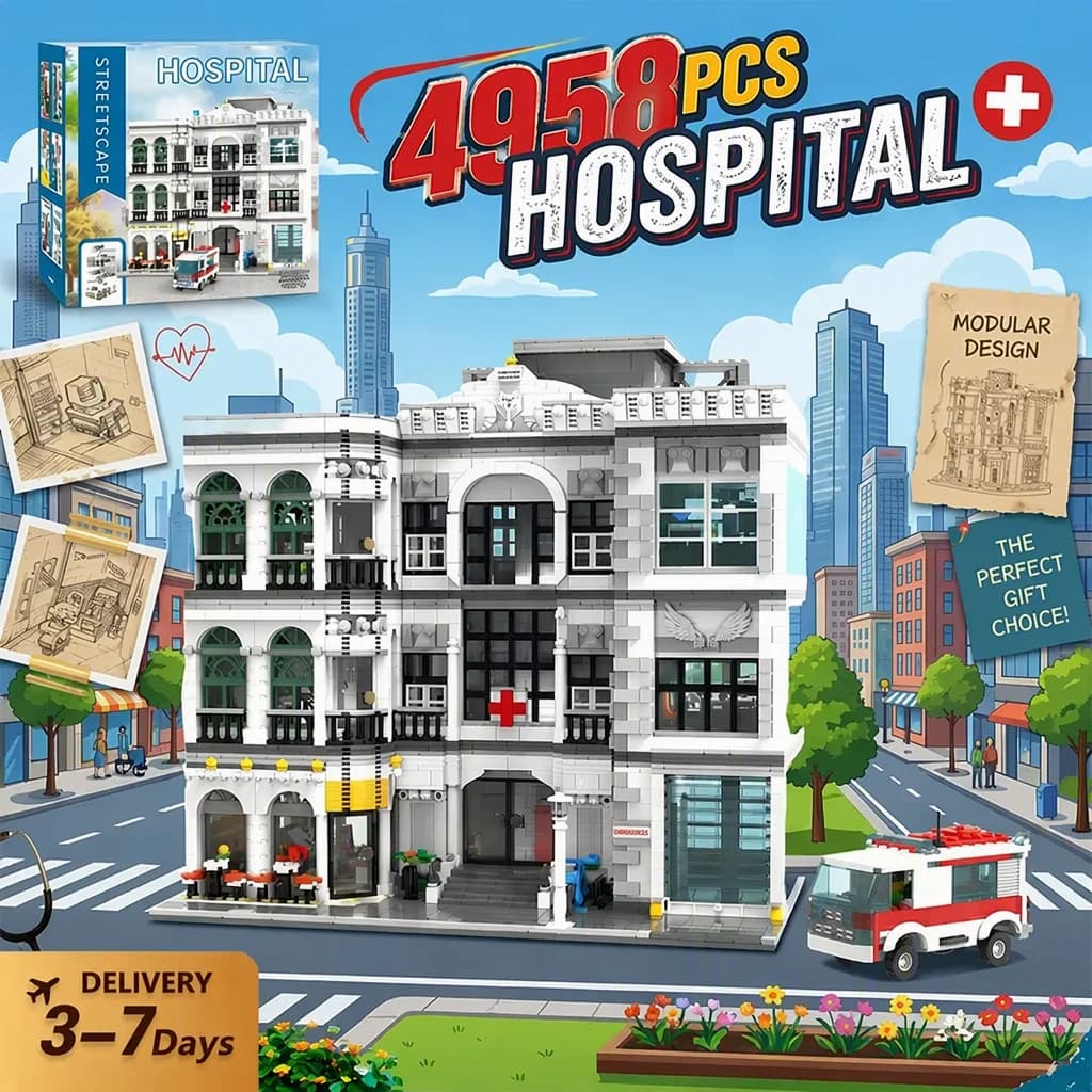 Hospital City View Building Blocks Sets Architecture Modular Assembly Model Bricks Kit Home Ornament Creative Toy Adult Gifts 4958PCS