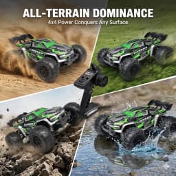 1:16 Scale Fast Remote Control Car, 50 KM/H High Speed 4WD with Powerful 390 Motor, Metal Anti-Vibration Shock Absorbers & IPX4 Waterproof, 2.4GHz Hobby Grade Monster Truck Buggy Ready to Run, Ideal All Terrain Off-Road Racing Gift for Adults & Kids