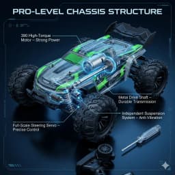 1:16 Scale Fast Remote Control Car, 50 KM/H High Speed 4WD with Powerful 390 Motor, Metal Anti-Vibration Shock Absorbers & IPX4 Waterproof, 2.4GHz Hobby Grade Monster Truck Buggy Ready to Run, Ideal All Terrain Off-Road Racing Gift for Adults & Kids