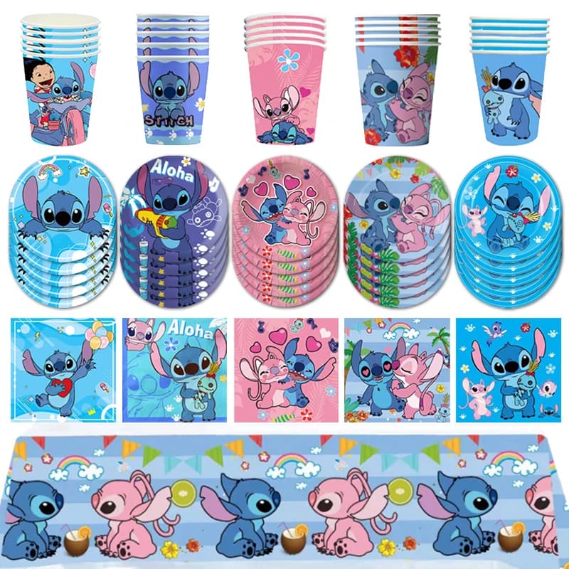 Disney Lilo and Stitch Birthday Party Decoration Disposable Tableware Candy Bag Tablecloth Paper Cup Plate Napkin Supplies Kit
