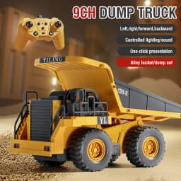 2.4G Alloy Remote Control Dump Truck Excavator Bulldozer Engineering Vehicle 9 Channels RC Trucks Model Children's Toy Kids Gift