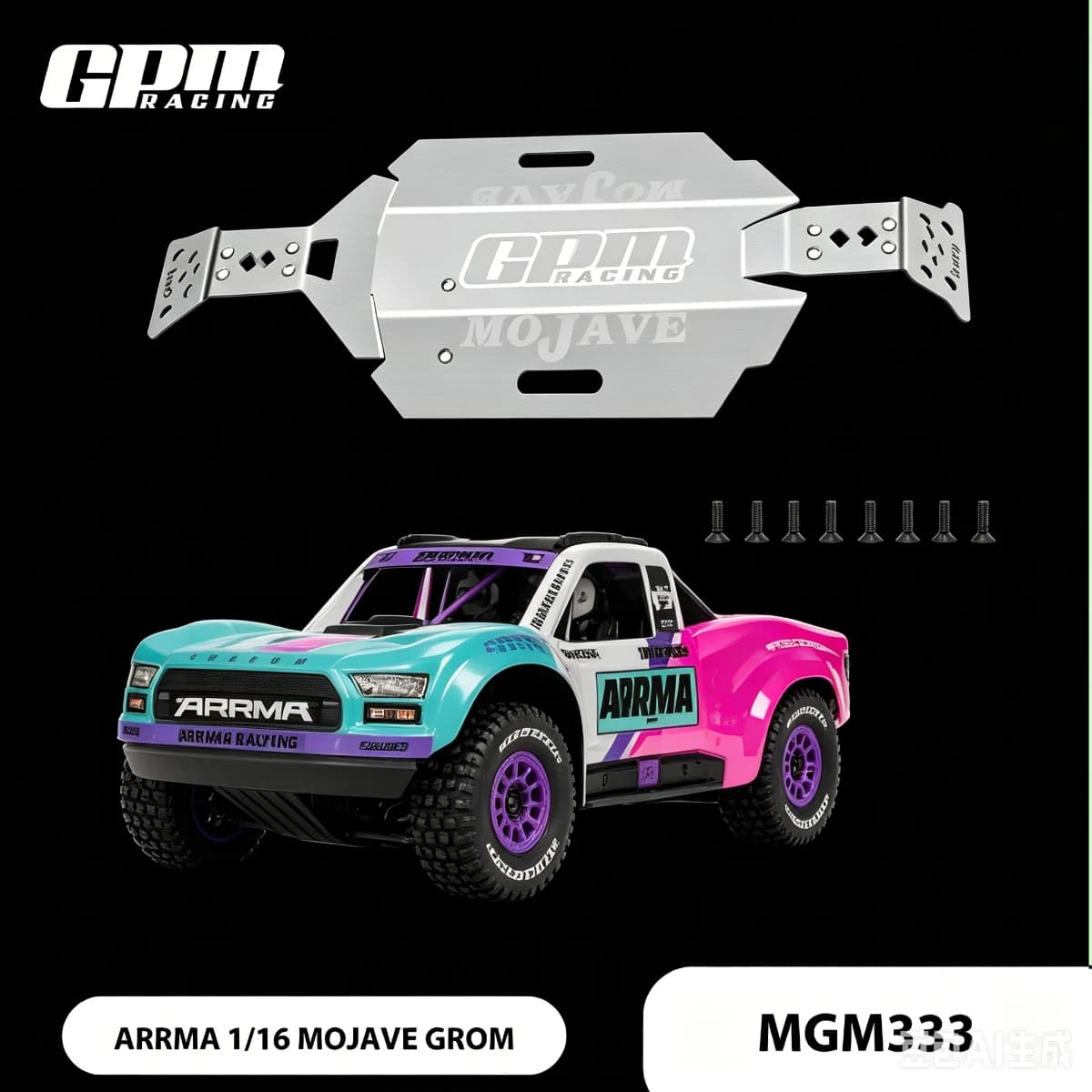 GPM Stainless Steel Chassis Skid KIT ARA320815 ARRMA 1/16 Mojave Grom ARA2104