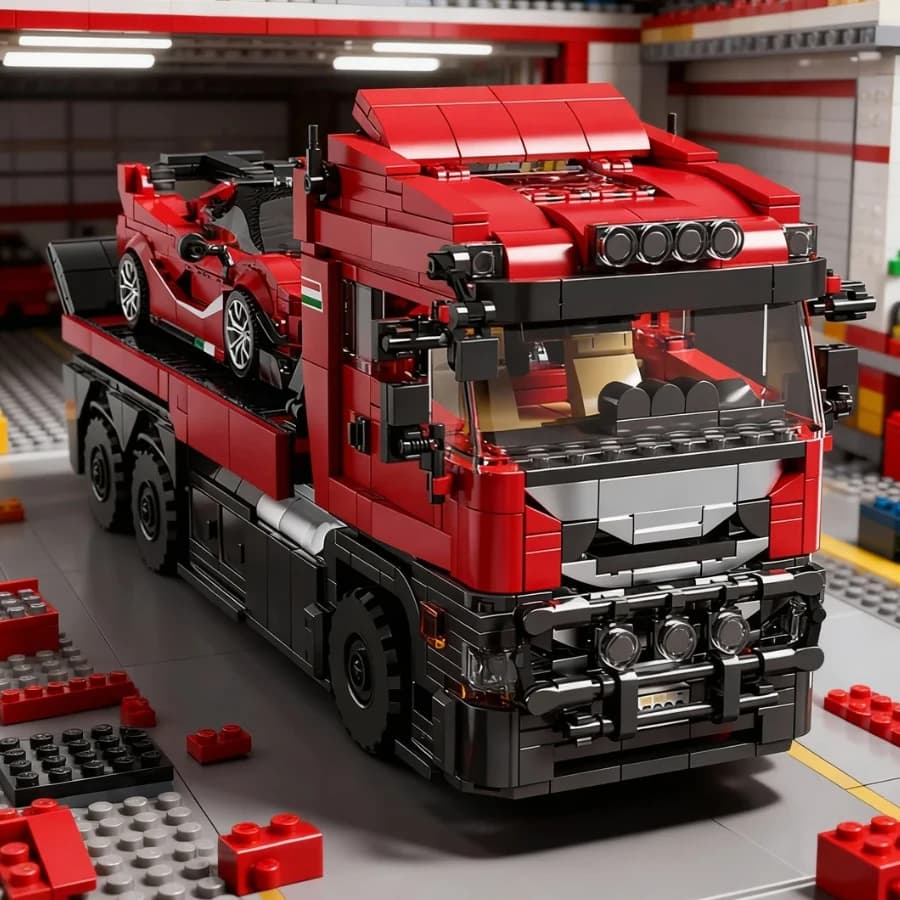 Heavy Transport Truck and Sports Car Building Block Model, High Difficulty for Adults, Birthday Gift, Christmas Gift