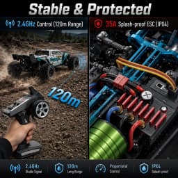 80km/h High Speed 4WD Off-Road RC Car, 1500mAh Battery 25 Min Runtime, All-Terrain Tires, 2.4GHz Remote Control Truck, Waterproof RTR Hobby Grade, for Adults Teens Camping Beach Outdoor Play