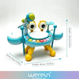 Toddler Big Eyes Crab Hand Drum Percussion Toy, Freely Detachable & Height Adjustable, Comes With Detachable Rattle And Whistle