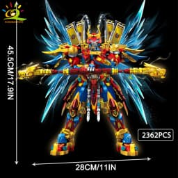 HUIQIBAO SunWuKong Warrior Mech Robot Building Blocks MOC Chinoiserie Action Figure Brick Children City Construction Display Toy