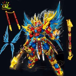 HUIQIBAO SunWuKong Warrior Mech Robot Building Blocks MOC Chinoiserie Action Figure Brick Children City Construction Display Toy