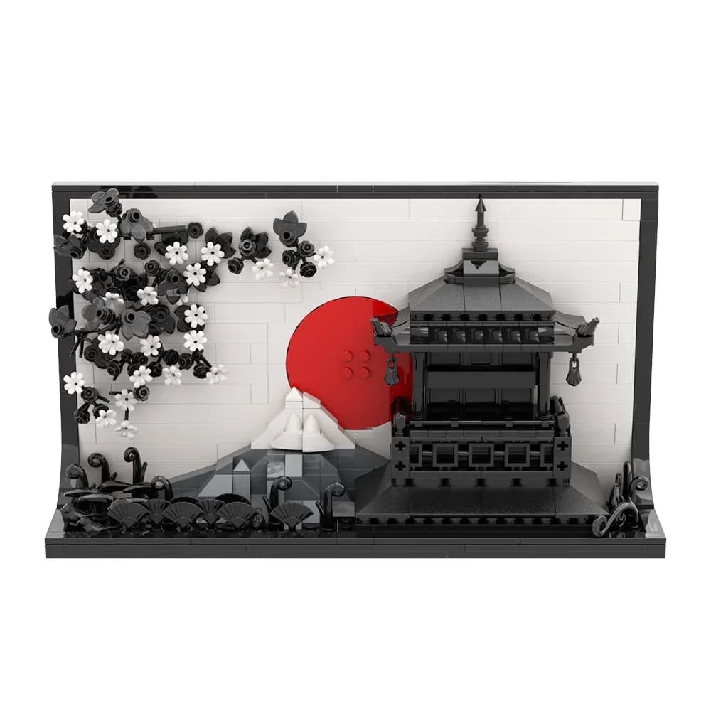 MOC Japanese Art 3D Paintings Bricks Model Japan City Street View 3D Sakura Art Photo Frame Building Blocks Assembly Toys Gifts