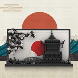 MOC Japanese Art 3D Paintings Bricks Model Japan City Street View 3D Sakura Art Photo Frame Building Blocks Assembly Toys Gifts