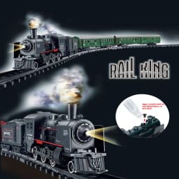 Electric Railway King Classical Passenger Train Simulation Water Steam Locomotive Playset Battery Operated Train Toy Smoke Sound