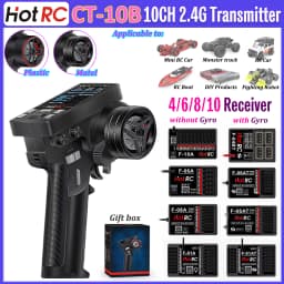 HotRC CT-10B 10CH Transmitter Color Screen Metal/Plastic Handwheel Remote Control 4/6/8/10CH Gyro Receiver for RC Car Truck Boat