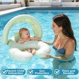 Baby Mother Swim Ring With Sun Canopy Double Seat Inflatable Float Ring Kids Parent-child Swimming Pool Float Seat