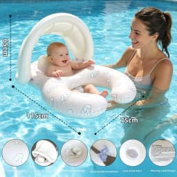 Baby Mother Swim Ring With Sun Canopy Double Seat Inflatable Float Ring Kids Parent-child Swimming Pool Float Seat