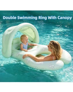 Baby Mother Swim Ring With Sun Canopy Double Seat Inflatable Float Ring Kids Parent-child Swimming Pool Float Seat